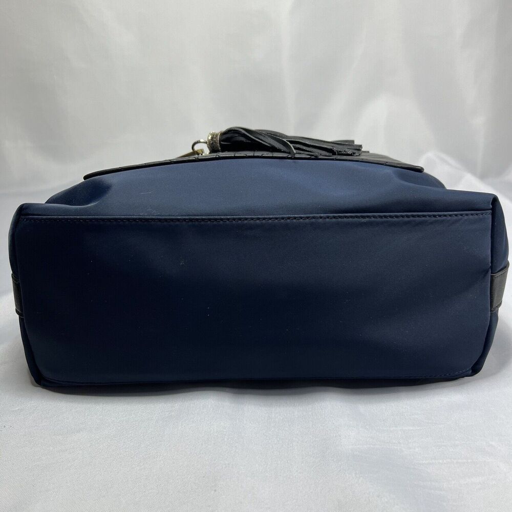 Karl Lagerfeld Paris Misto Black Leather and Blue Nylon Satchel Bag with Tags - Picture 13 of 15